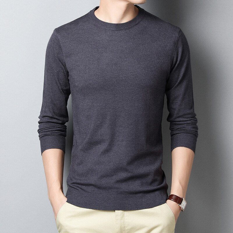 8-color Men's Round Neck Knitted Sweater Fashion Slim Fit Solid Color Spring Autumn Thin Casual Pullover Sweater Male Clothes - DreamWeaversStore