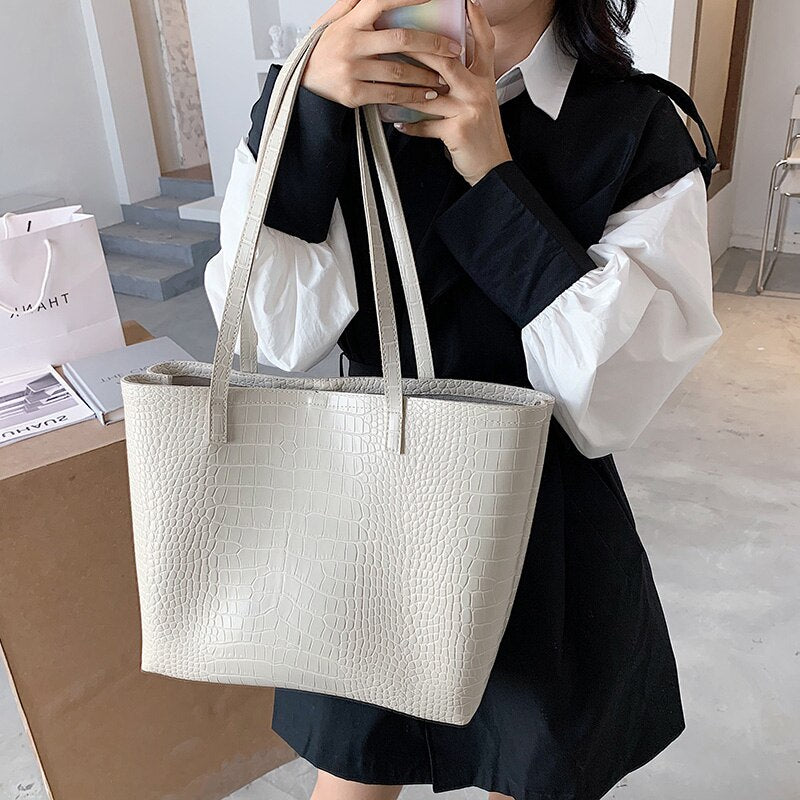 Brand Women Handbag Large Capacity Shoulder Bags High Quality PU Leather Bucket Bags Ladies Alligator Bags Totes Bags Female - DreamWeaversStore