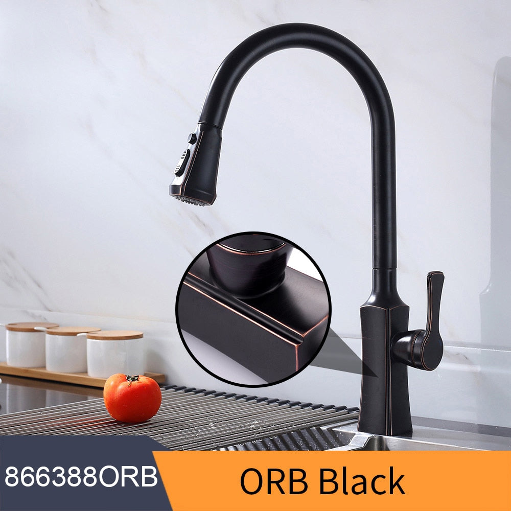 Kitchen Faucets Square Black Single Handle Pull Out Kitchen Tap Single Hole Swivel 360 Degree Rotation Water Mixer Tap 866399R - DreamWeaversStore