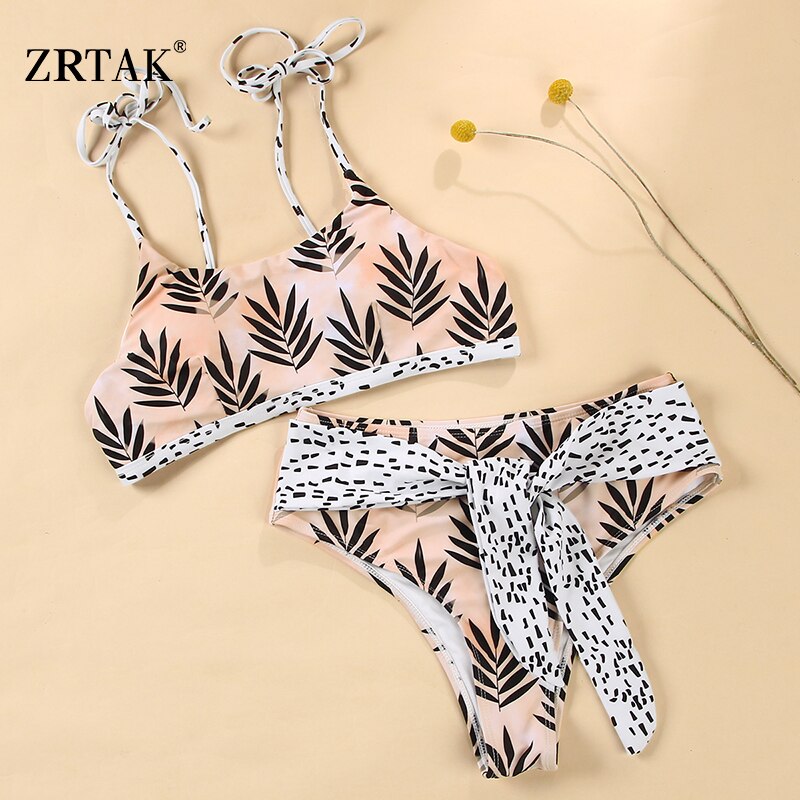 Zrtak Ruffle Bikini Floral Print Swimsuit Biquinis Feminino Bow Swimwear Lace Bikini Set Bathing Suit Women Bikins Hollow Out - DreamWeaversStore