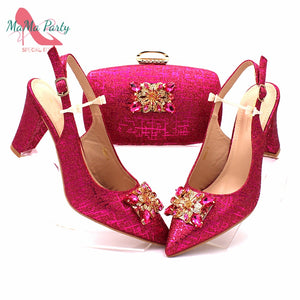 Fashionable African Shoes and Bag Set Italian Women  Fuchsia Color Nigerian Shoes with Matching Bags for Royal Wedding Party - DreamWeaversStore