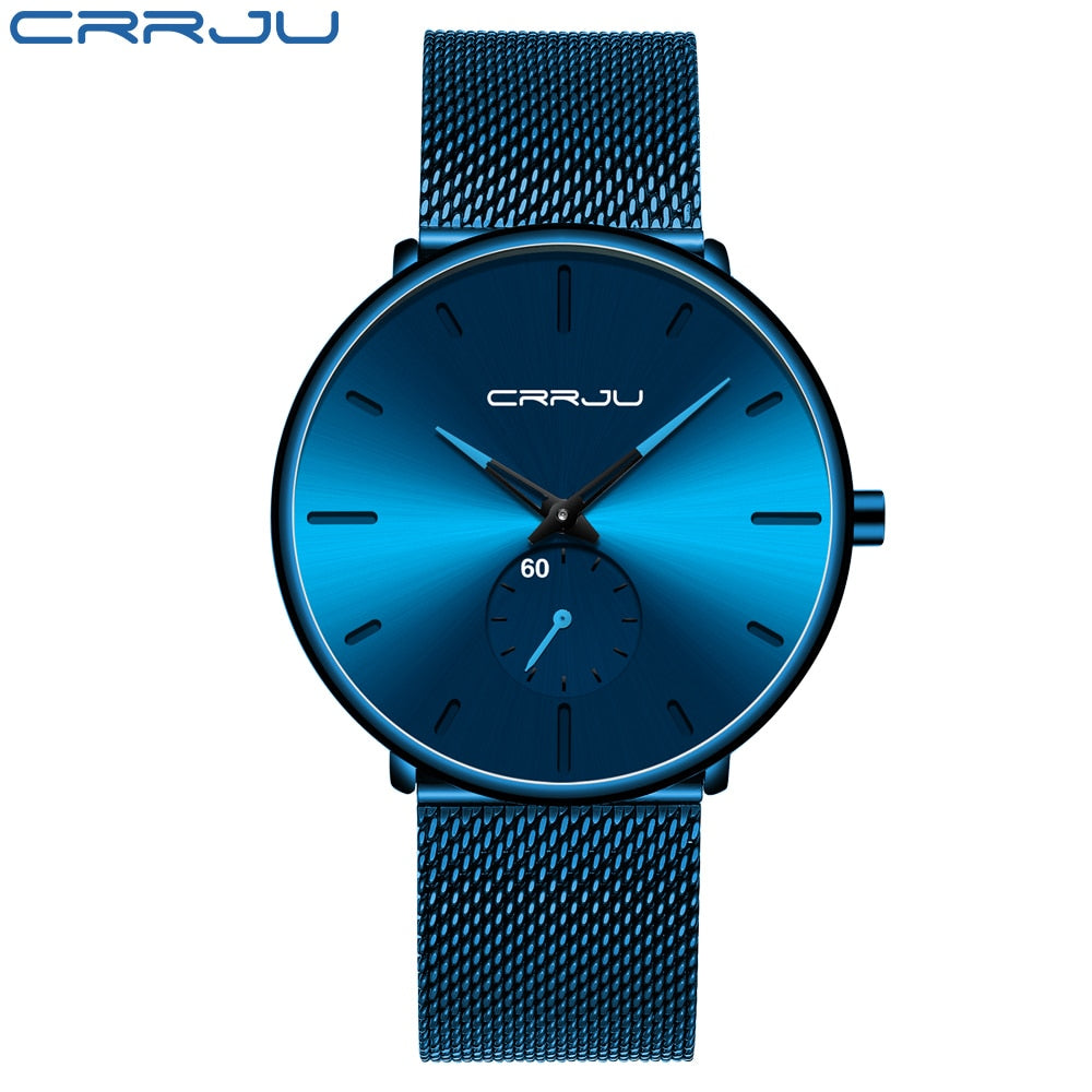 CRRJU Fashion Blue Men Watch Top Luxury Brand Minimalist Ultra-thin Quartz Watch Casual Waterproof Clock Relogio Masculino - DreamWeaversStore