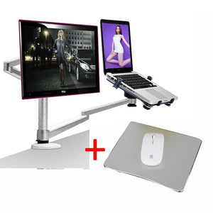 OA-7X Multimedia Desktop Dual Arm 27inch LCD Monior Holder+ Laptop Holder Stand Table Full Motion Dual Monitor Mount Arm Stand - DreamWeaversStore