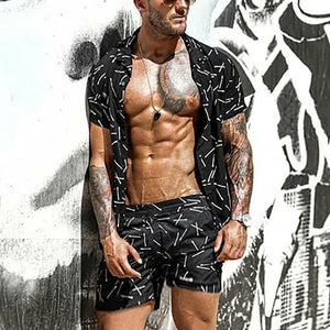 Men Hawaiian Sets Printing Breathable Short Sleeve Button Shirt Beach Shorts Streetwear Casual Mens Suit Summer 2 Pieces - DreamWeaversStore