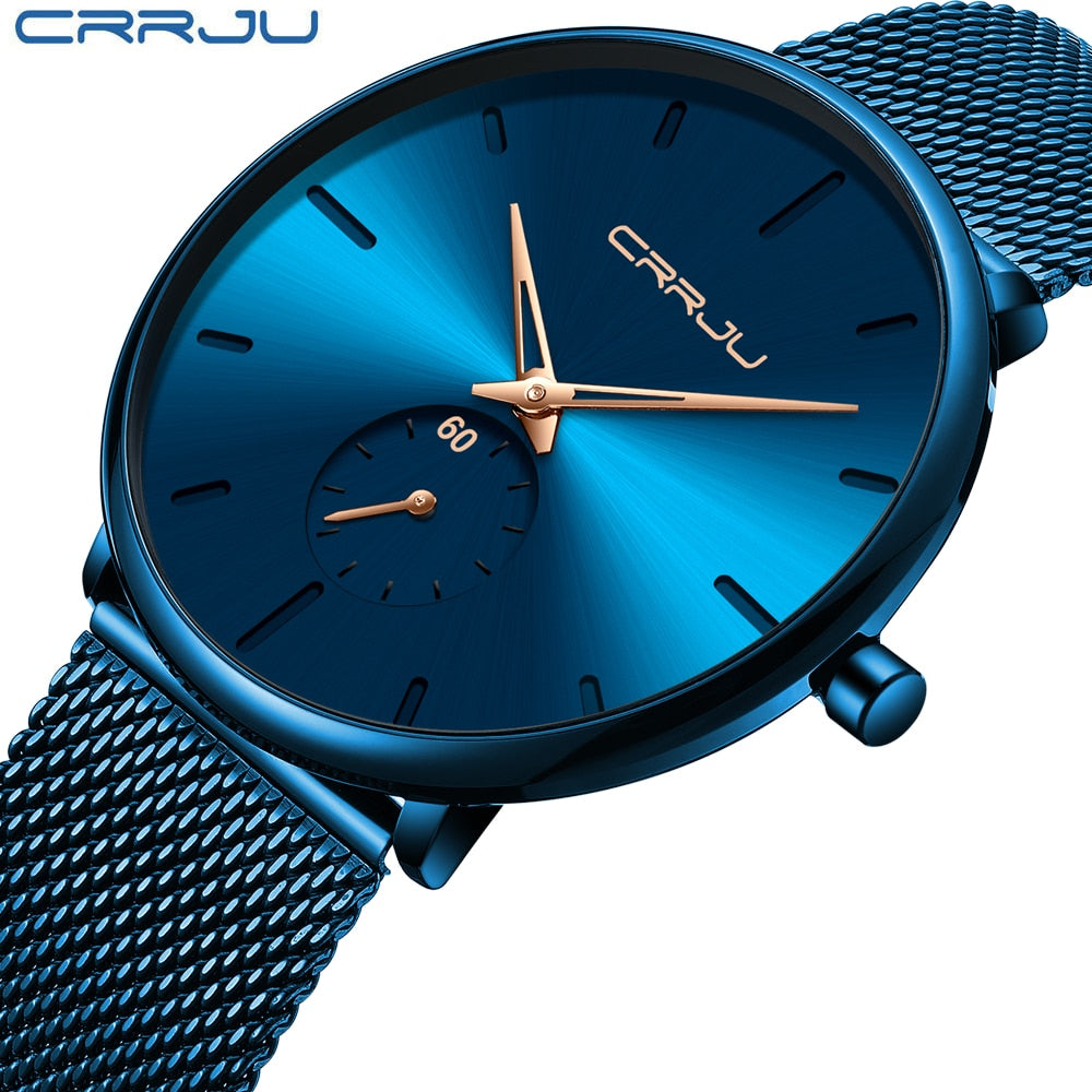 CRRJU Fashion Blue Men Watch Top Luxury Brand Minimalist Ultra-thin Quartz Watch Casual Waterproof Clock Relogio Masculino - DreamWeaversStore