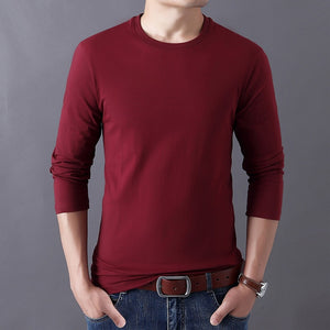 2020 New Men's Long Sleeve Cotton T-Shirt Male Autumn O-Neck Slim Fit Solid Color T Shirts Tops Plus Size S-6XL - DreamWeaversStore