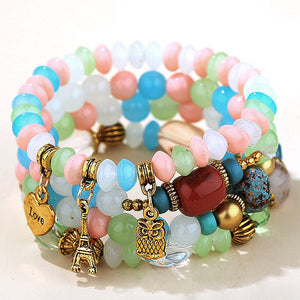 Kymyad Candy Color Multilayer Bohemia Bracelets Resin Beads Stone Bracelets For Women Bijoux Owl Charm Bracelet Femme Jewelry - DreamWeaversStore