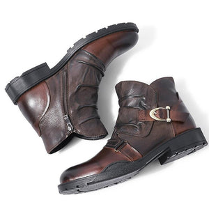 MUST BUY!! Trendy Buckle Belt Boots Men Full Grain Leather Casual Boots Handsome Man Fold Chelsea Boots Luxery - DreamWeaversStore