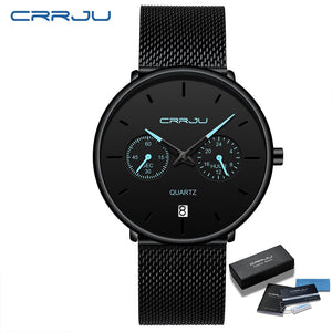 Mens Watches CRRJU Full Steel Casual Waterproof Watch for Man Sport Quartz Watch Men&#39;s Dress Calendar Watch Relogio Masculino - DreamWeaversStore