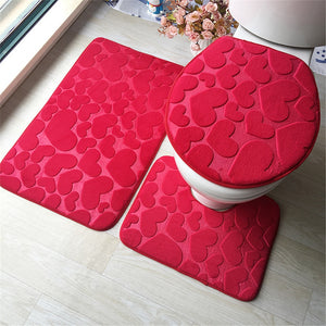 3 Pieces Set Flannel Floor Mat Door Mat Bathroom Carpet Waterproof Bathroom Carpets Toilet Seat Cover Floor Mat Bathroom Decor - DreamWeaversStore