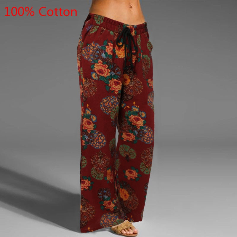 2021 Celmia Oversized Women Vintage Wide Leg Pants Autumn Linen Palazzo Fashion Long Trouser Casual Elastic Waist Solid Pantalon - DreamWeaversStore