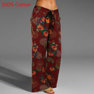 2021 Celmia Oversized Women Vintage Wide Leg Pants Autumn Linen Palazzo Fashion Long Trouser Casual Elastic Waist Solid Pantalon - DreamWeaversStore