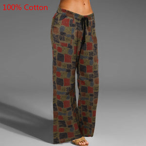 2021 Celmia Oversized Women Vintage Wide Leg Pants Autumn Linen Palazzo Fashion Long Trouser Casual Elastic Waist Solid Pantalon - DreamWeaversStore