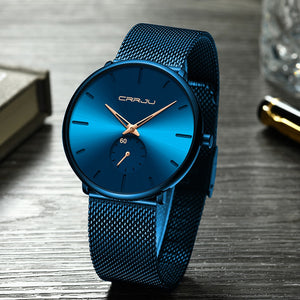 CRRJU Fashion Blue Men Watch Top Luxury Brand Minimalist Ultra-thin Quartz Watch Casual Waterproof Clock Relogio Masculino - DreamWeaversStore