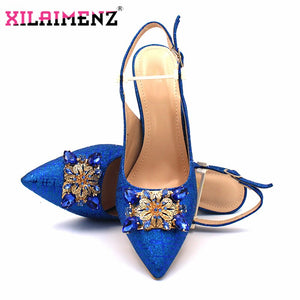 Classics African Women Royal Wedding Party Shoes and Bag to Match with Shinning Crystal in Royal Blue Color Italian Style Set - DreamWeaversStore