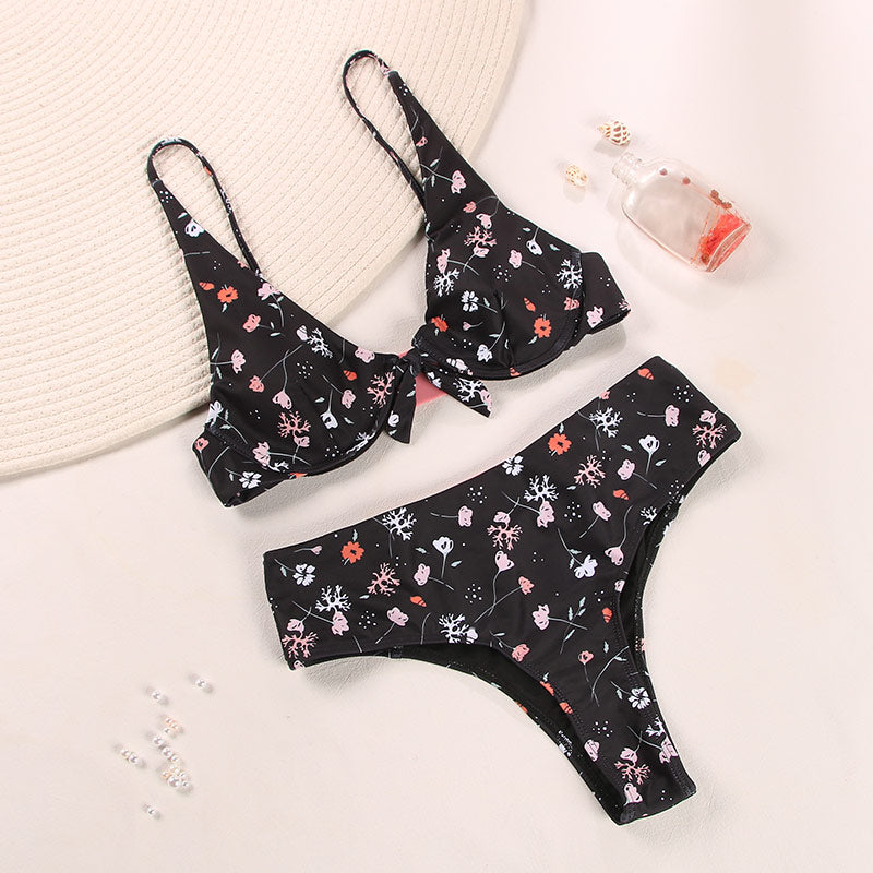 Zrtak Ruffle Bikini Floral Print Swimsuit Biquinis Feminino Bow Swimwear Lace Bikini Set Bathing Suit Women Bikins Hollow Out - DreamWeaversStore