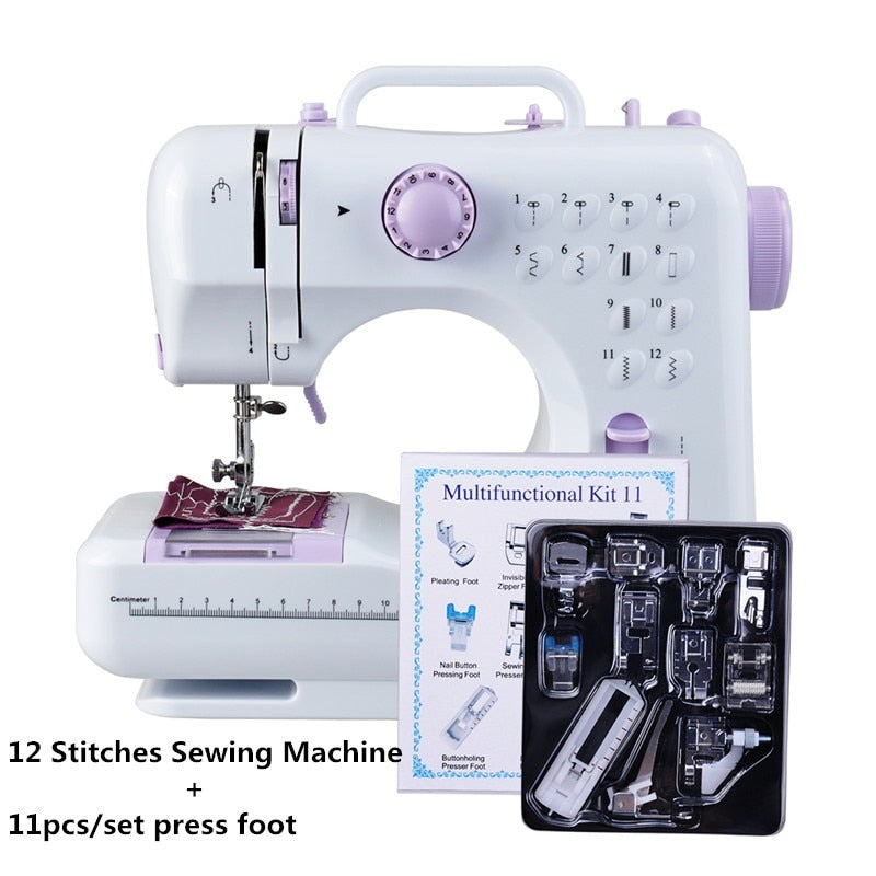 Fanghua Multifunction Mini Sewing Machine 505A 12 Stitches Replaceable + 11pc Presser Foot Power Supply LED Light Sewing classes - DreamWeaversStore