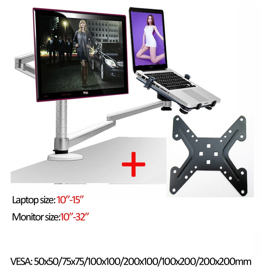 OA-7X Multimedia Desktop Dual Arm 27inch LCD Monior Holder+ Laptop Holder Stand Table Full Motion Dual Monitor Mount Arm Stand - DreamWeaversStore