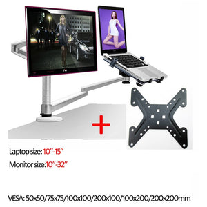 OA-7X Multimedia Desktop Dual Arm 27inch LCD Monior Holder+ Laptop Holder Stand Table Full Motion Dual Monitor Mount Arm Stand - DreamWeaversStore