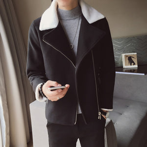 2021 Plush Long-sleeved Men's Winter Denim Cotton Jacket Lamb Wool Korean Fashion Style CropTop Thick Outware Coat For Young Men - DreamWeaversStore