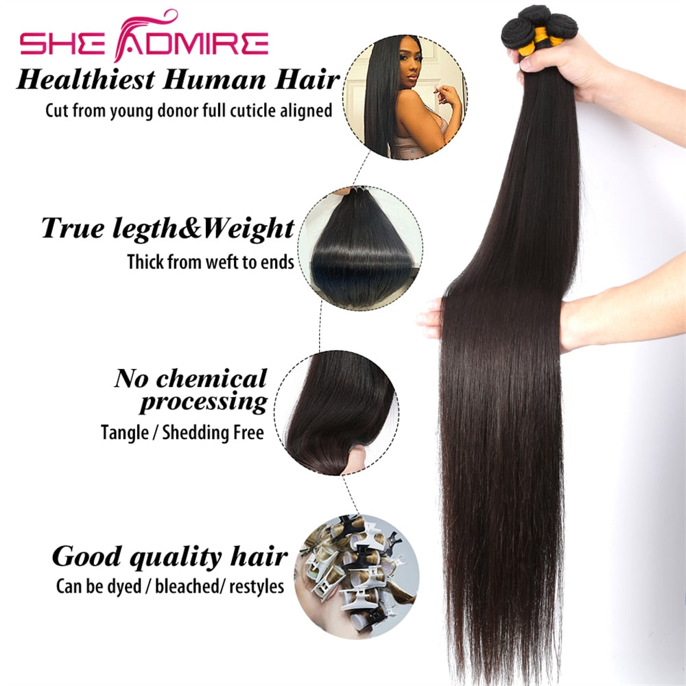 Bone Straight Human Hair Bundles SheAdmire 32 34 36 38 40Inch 1/3/4 Pcs Deals Sale For Black Women Brazilian Remy Hair Extension - DreamWeaversStore