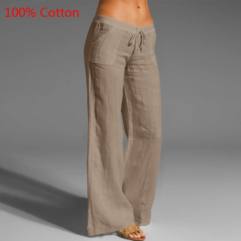 2021 Celmia Oversized Women Vintage Wide Leg Pants Autumn Linen Palazzo Fashion Long Trouser Casual Elastic Waist Solid Pantalon - DreamWeaversStore