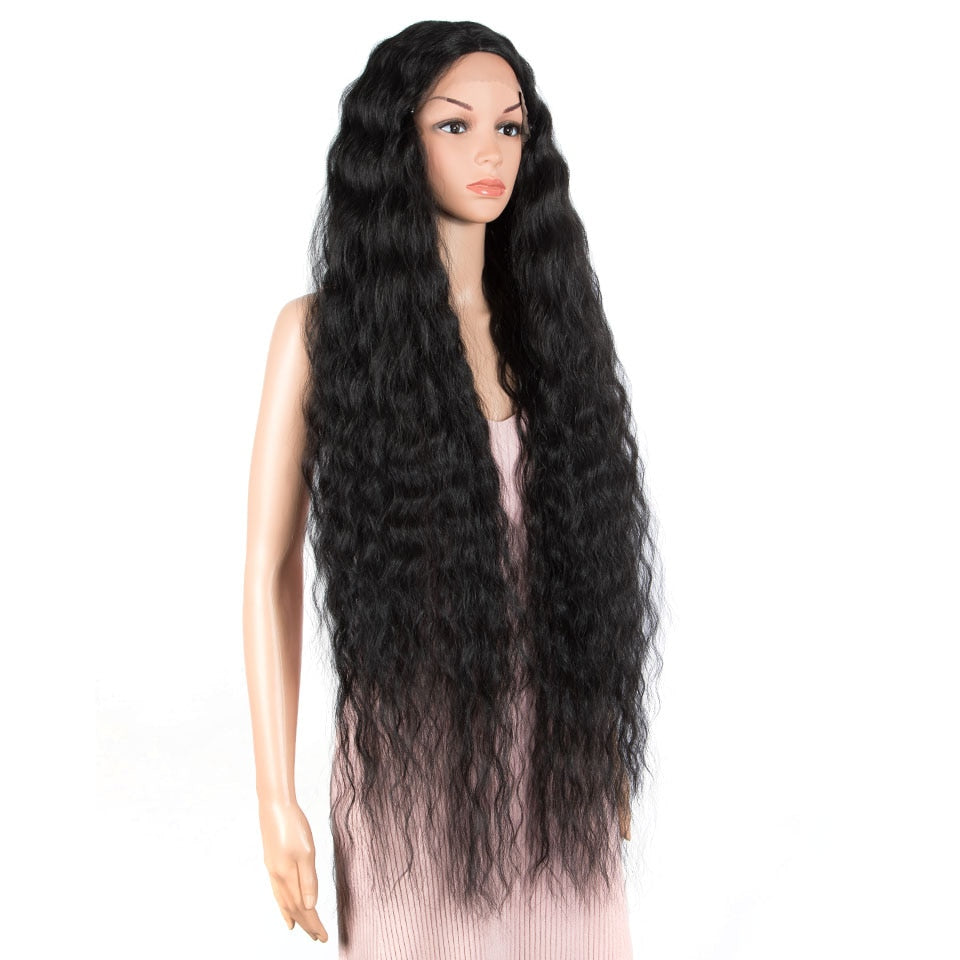 FASHION IDOL 42&quot; Loose Wave Fake Hair Synthetic Wigs For Black Women Ombre Blonde Water Wavy Long Curly Hair Lace Wig Cosplay - DreamWeaversStore