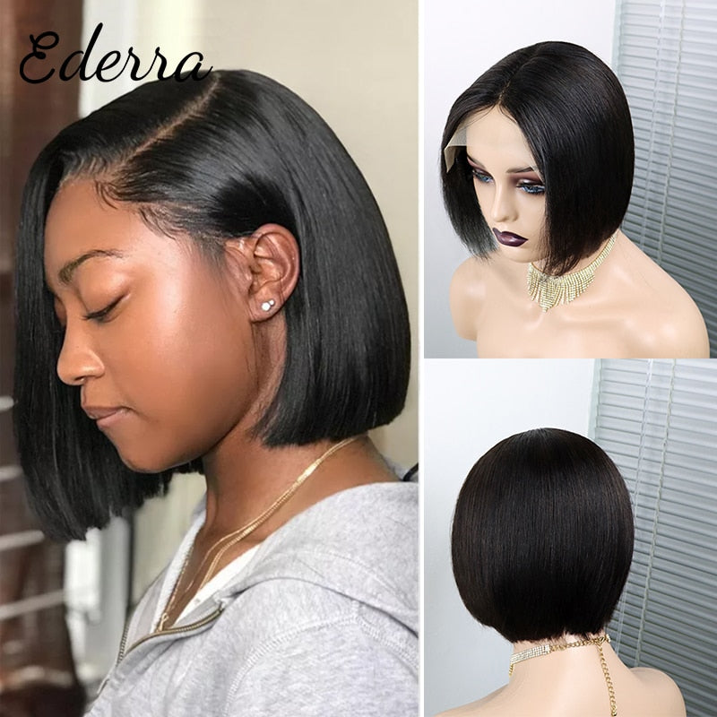 Straight Human Hair Wigs 13X1 Lace Closure Human Hair Wigs 150% Brazilian Remy Short Straight Bob Wig Preplucked Natural Hairlin - DreamWeaversStore