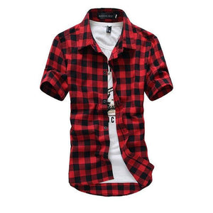 Mens Check Shirt Flannel Brushed Cotton Short Sleeves Casual Slim Fit Top Plus Size - DreamWeaversStore