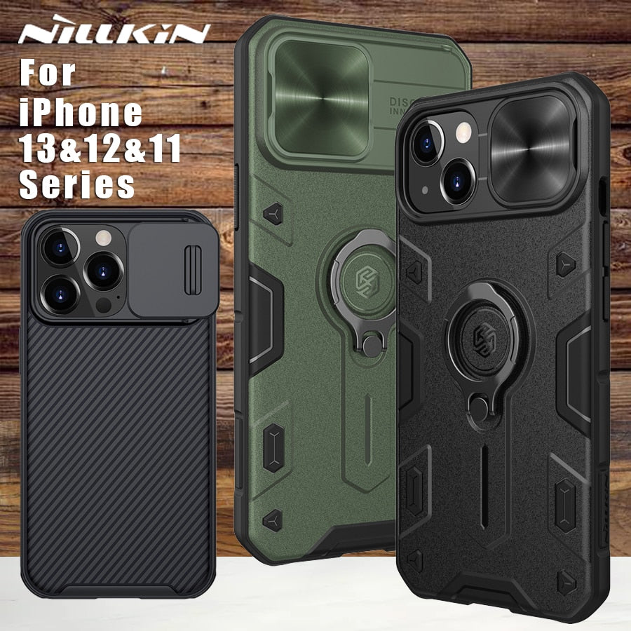 NILLKIN for iPhone 13 12 11 Pro Max Case Finger Ring Holder Shockproof Armor camera protection Case for iPhone 11 12 Mini Pro - DreamWeaversStore