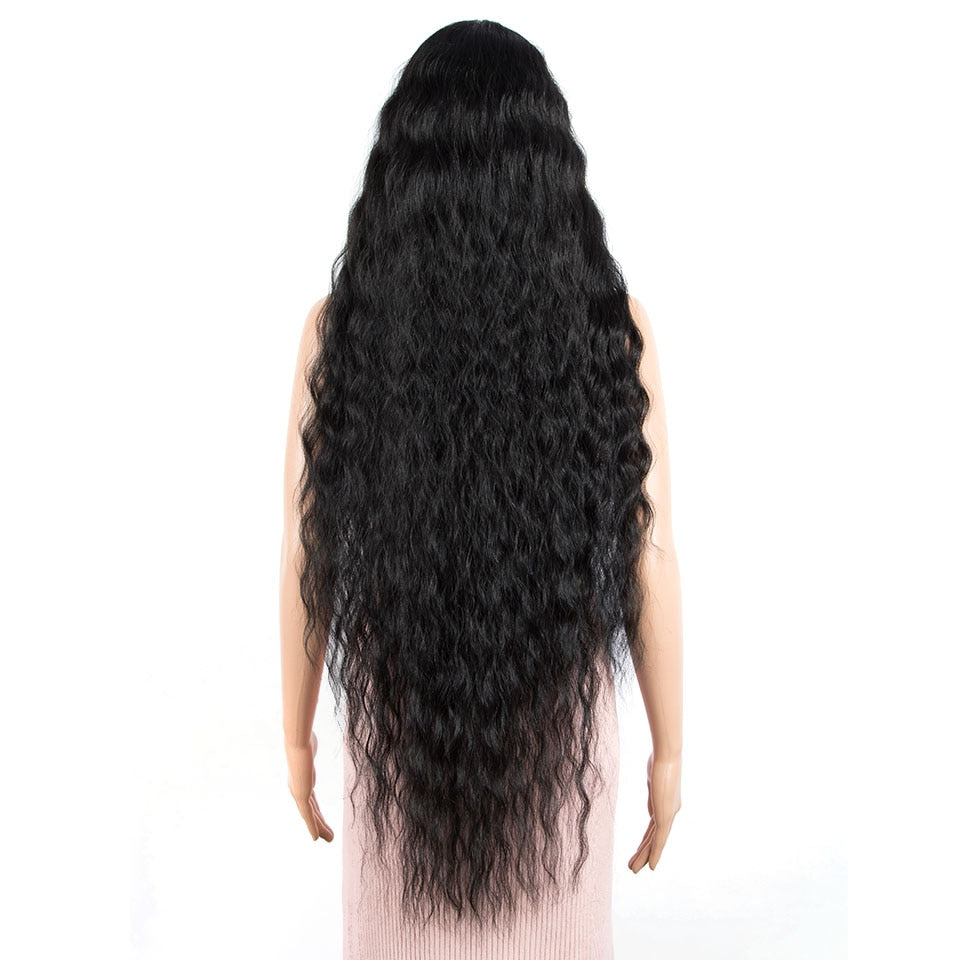 FASHION IDOL 42&quot; Loose Wave Fake Hair Synthetic Wigs For Black Women Ombre Blonde Water Wavy Long Curly Hair Lace Wig Cosplay - DreamWeaversStore