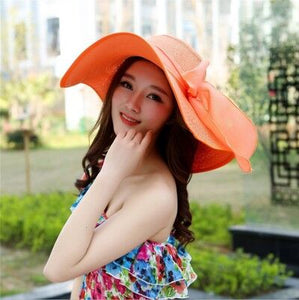 Summer Female Sun Hats Visor Hat Big Brim Classic Bowknot Folding Straw Hat Casual Outdoor Beach Cap For Women UV Protection Hat - DreamWeaversStore