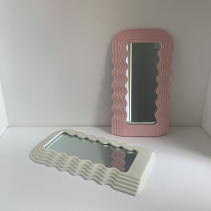 Italian Style Medieval Memphis Wave Mirror Desktop Decorative Mirror Wood Irregular Art White Pink Makeup Mirror - DreamWeaversStore