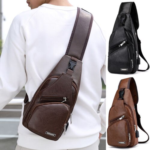 New fashion Men's Leather Sling Bag Chest Shoulder Messenger Bag Locomotive Shoulder Bag Men's Briefcase Hot Sale - DreamWeaversStore