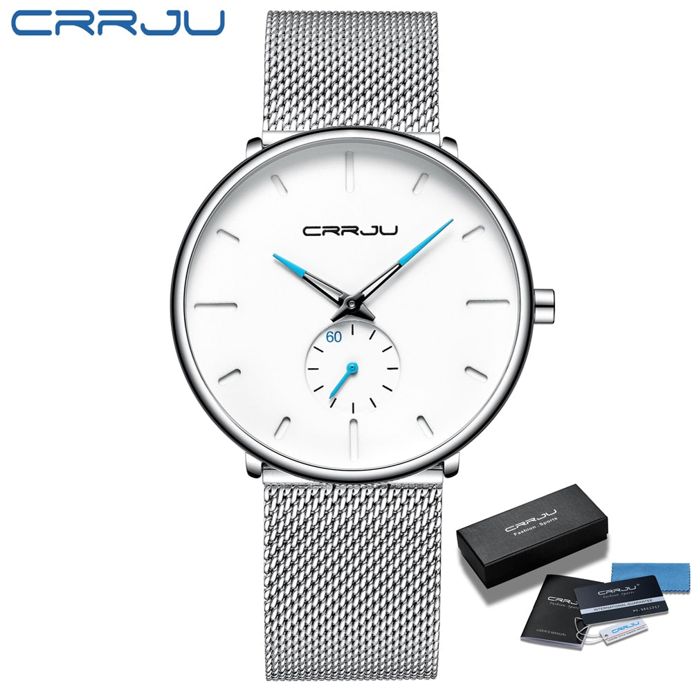 CRRJU Fashion Blue Men Watch Top Luxury Brand Minimalist Ultra-thin Quartz Watch Casual Waterproof Clock Relogio Masculino - DreamWeaversStore