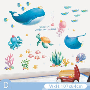 Waterproof Cartoon Underwater Animal World Wall Stickers for Kids room Bathroom Bedroom Vinyl Wall Decals Removable Murals Decor - DreamWeaversStore