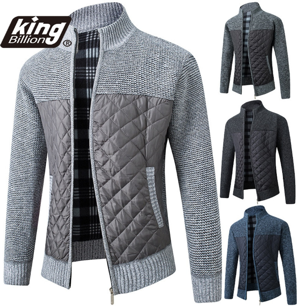 KB 2021 Autumn Winter New Men's Jacket Slim Fit Stand Collar Zipper Jacket Men Solid Cotton Thick Warm Jacket Men Sweater - DreamWeaversStore