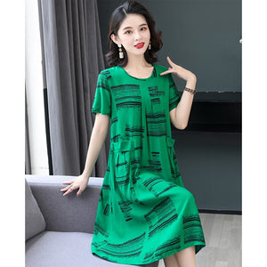 Summer Retro Print Women short Sleeve cotton plus size Dress Ladies Large Size Holiday Beach Vestidos - DreamWeaversStore