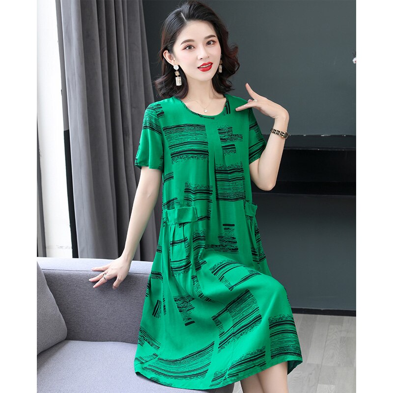 Summer Retro Print Women short Sleeve cotton plus size Dress Ladies Large Size Holiday Beach Vestidos - DreamWeaversStore