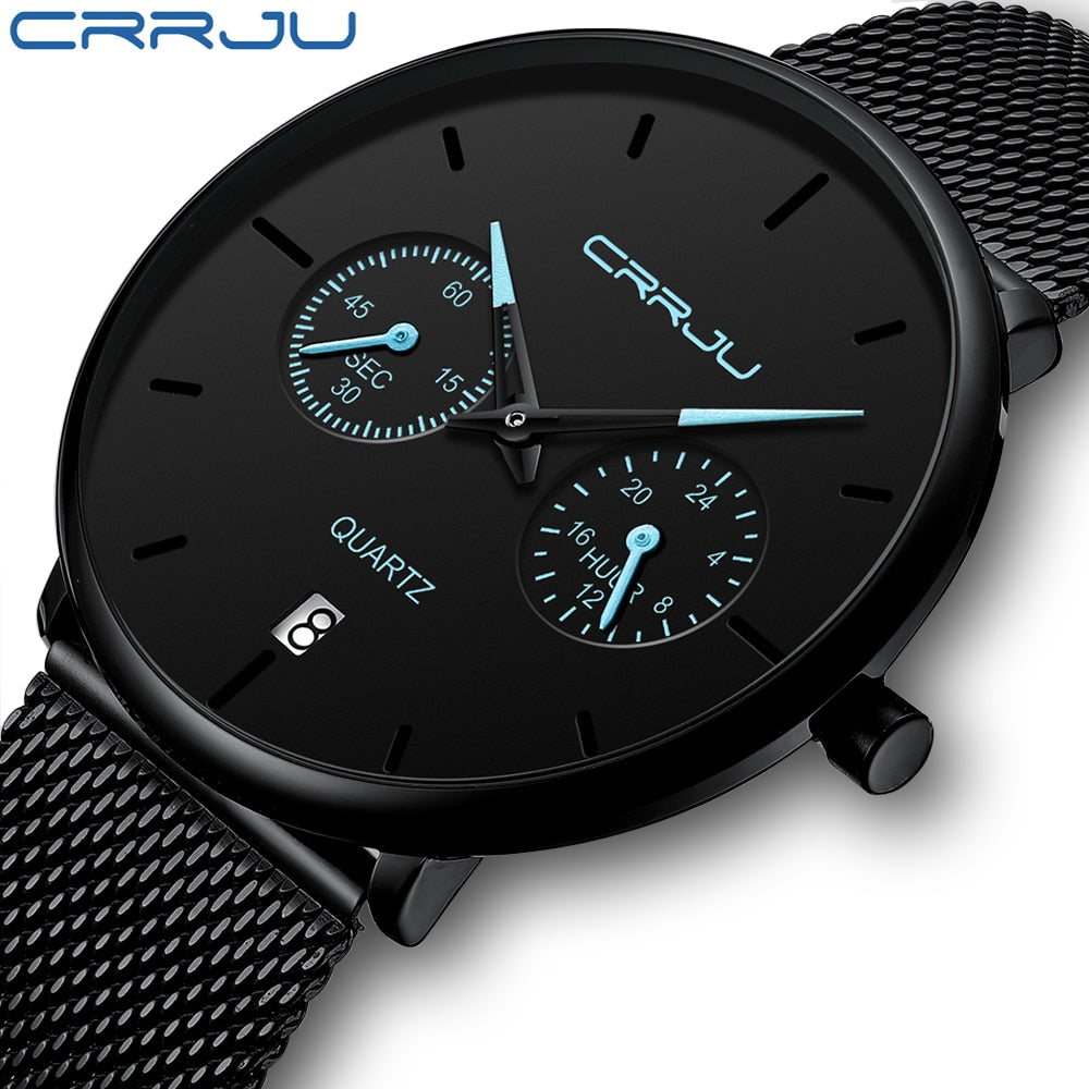 Mens Watches CRRJU Full Steel Casual Waterproof Watch for Man Sport Quartz Watch Men&#39;s Dress Calendar Watch Relogio Masculino - DreamWeaversStore