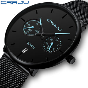 Mens Watches CRRJU Full Steel Casual Waterproof Watch for Man Sport Quartz Watch Men&#39;s Dress Calendar Watch Relogio Masculino - DreamWeaversStore