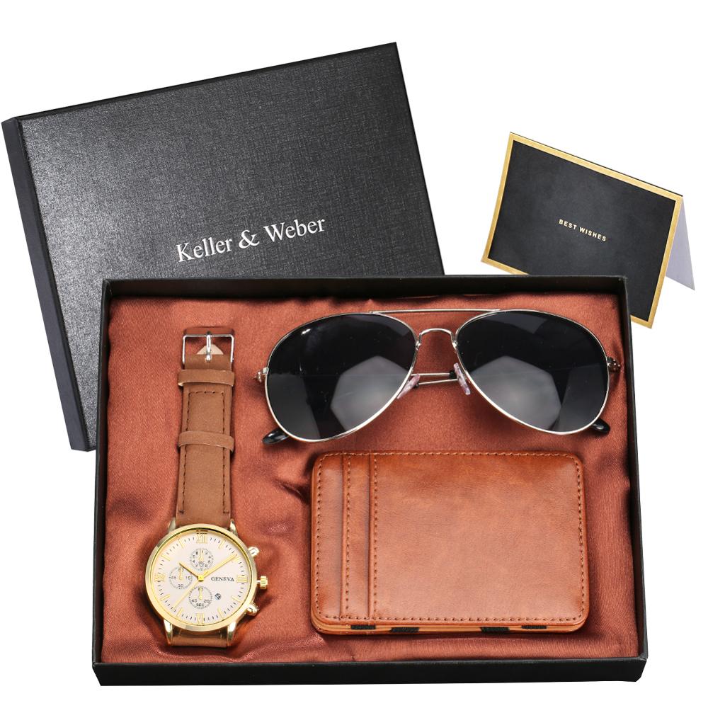 Luxury Rose Gold Men&#39;s Watch Leather Card Credit Holder Wallet Fashion Sunglasses Sets for Men Unique Gift for Boyfriend Husband - DreamWeaversStore