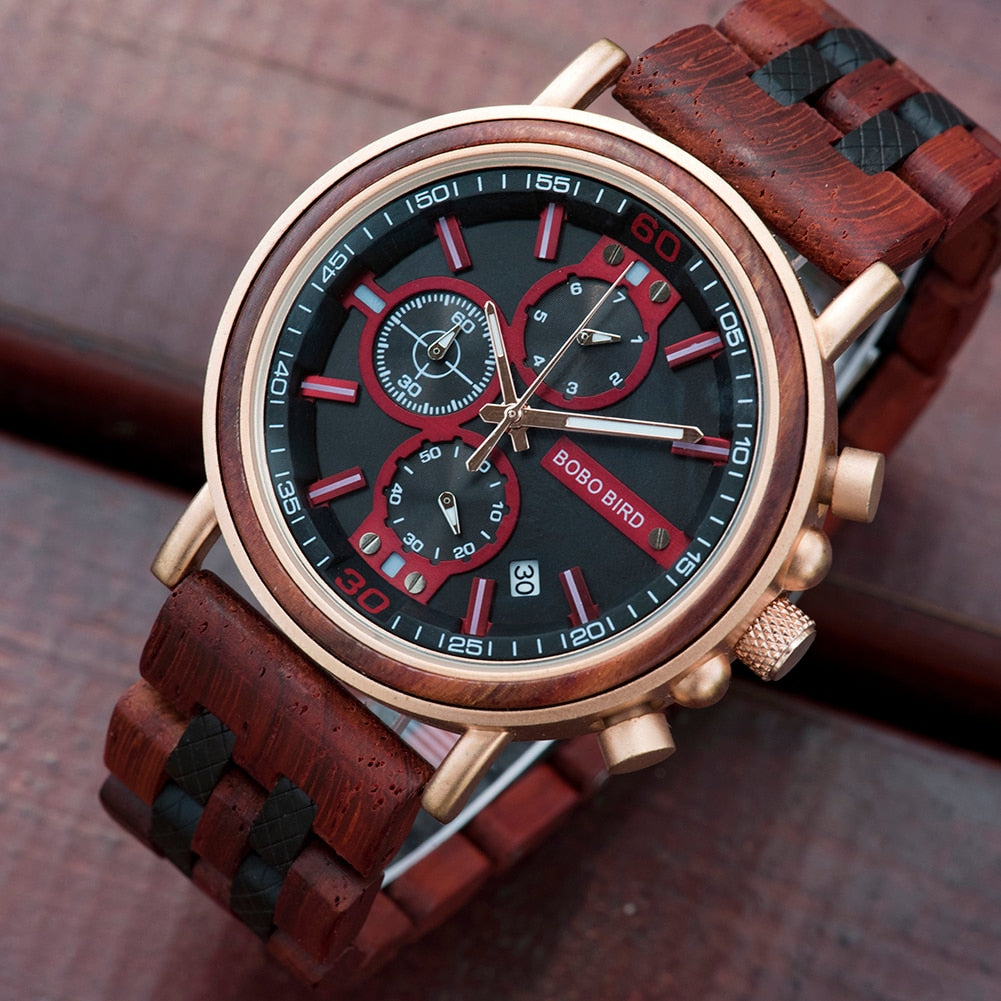 Relogio Masculino BOBO BIRD Wooden Watch Men Top Brand Luxury Stylish Chronograph Military Watches in Wooden Box reloj hombre - DreamWeaversStore