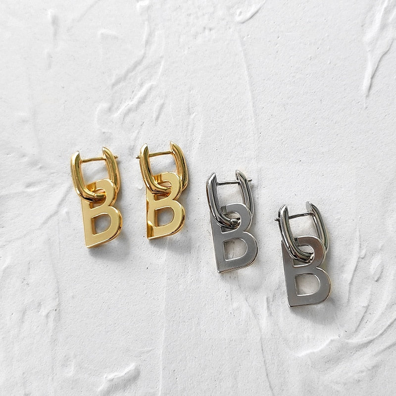 Peri'sBox 2 Sizes Thick Letter B Dangle Earrings for Women Bold Gold Color Geometrical Initial Hanging Earrings Celebrity Style - DreamWeaversStore