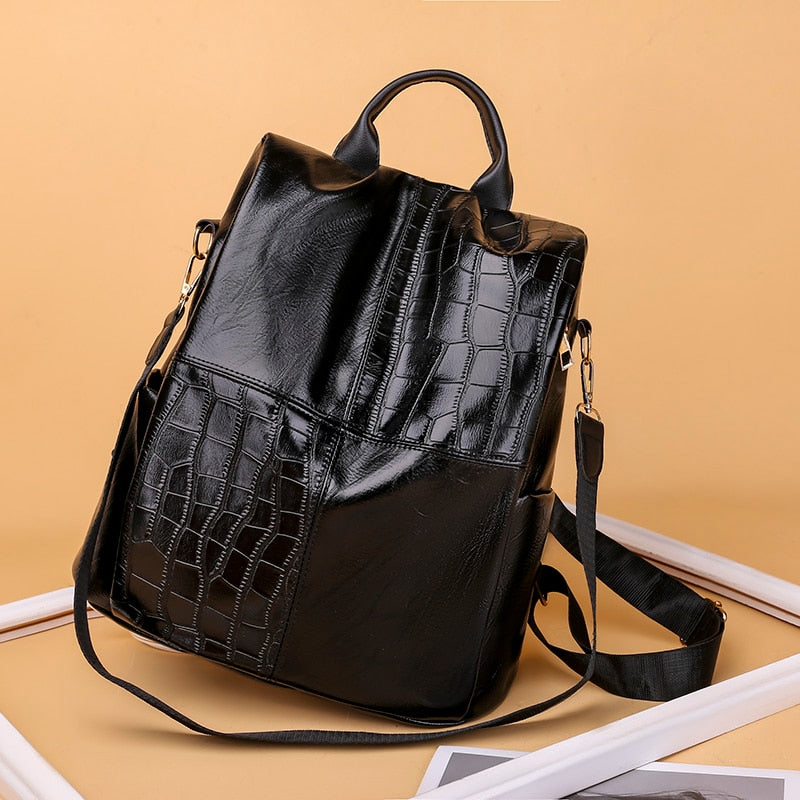 Female Backpacks PU leather Women Rucksack Large Capacity School College Bags Anti-theft Travel Backpack big Shoulder Bags black - DreamWeaversStore