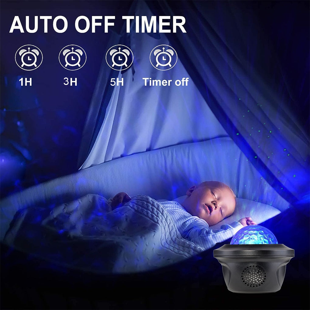 LED Galaxy Projector Ocean Wave LED Night Light Music Player Remote Star Rotating Night Light Gift For kids Bedroom Lamp - DreamWeaversStore