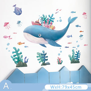 Waterproof Cartoon Underwater Animal World Wall Stickers for Kids room Bathroom Bedroom Vinyl Wall Decals Removable Murals Decor - DreamWeaversStore