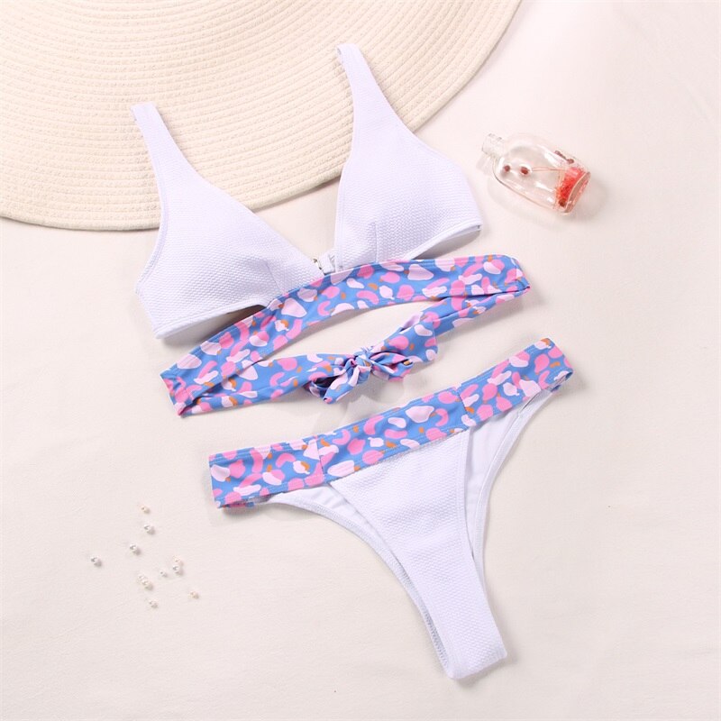 Zrtak Ruffle Bikini Floral Print Swimsuit Biquinis Feminino Bow Swimwear Lace Bikini Set Bathing Suit Women Bikins Hollow Out - DreamWeaversStore