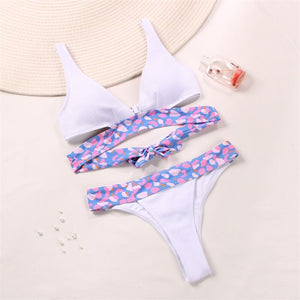 Zrtak Ruffle Bikini Floral Print Swimsuit Biquinis Feminino Bow Swimwear Lace Bikini Set Bathing Suit Women Bikins Hollow Out - DreamWeaversStore