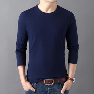 2020 New Men's Long Sleeve Cotton T-Shirt Male Autumn O-Neck Slim Fit Solid Color T Shirts Tops Plus Size S-6XL - DreamWeaversStore